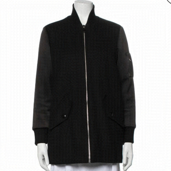 Maje Jackets & Blazers - Maje Black Wool Blend & Satin Bomber Jacket